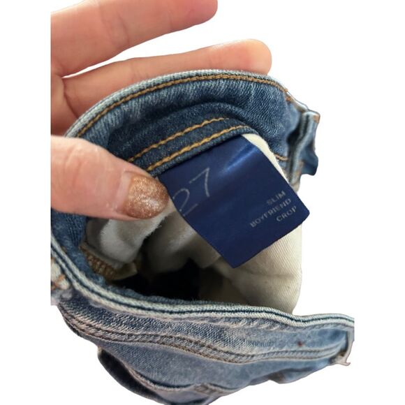 Pilcro and the Letterpress Ripped Slim Boyfriend Crop Jeans Blue Size 27 - Picture 7 of 14